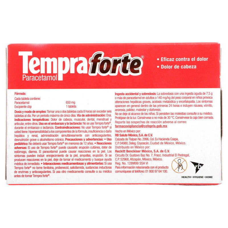 Tempra Forte 650Mg Con 24 Tabletas (Paracetamol) - WeCare Pharma