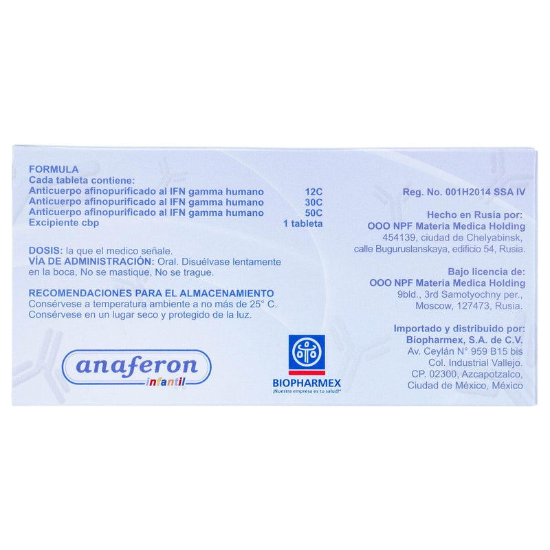 Anaferon In 12/30/50C Con 20 Tabletas (Anticuerpo Afinopurificado Gamma Human) - WeCare Pharma