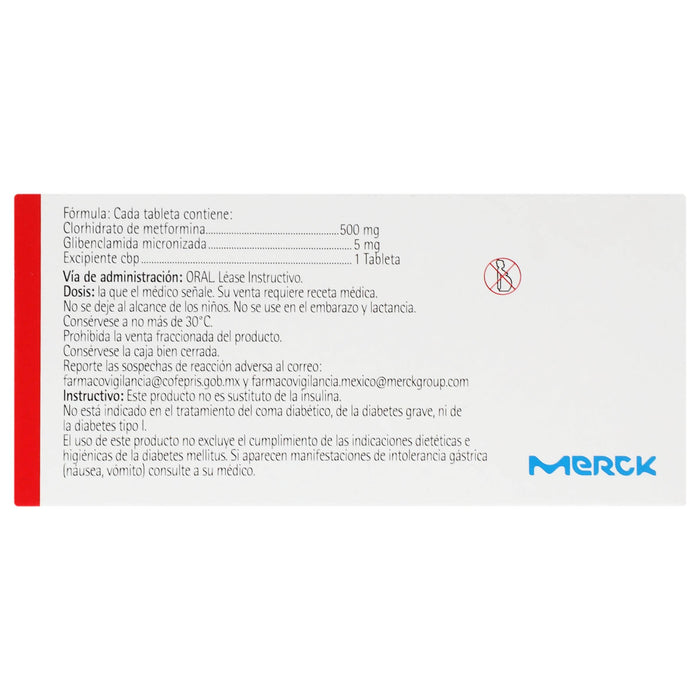 Glucovance 500Mg/5Mg Con 60 Tabletas (Metformina/Glibenclamida ...
