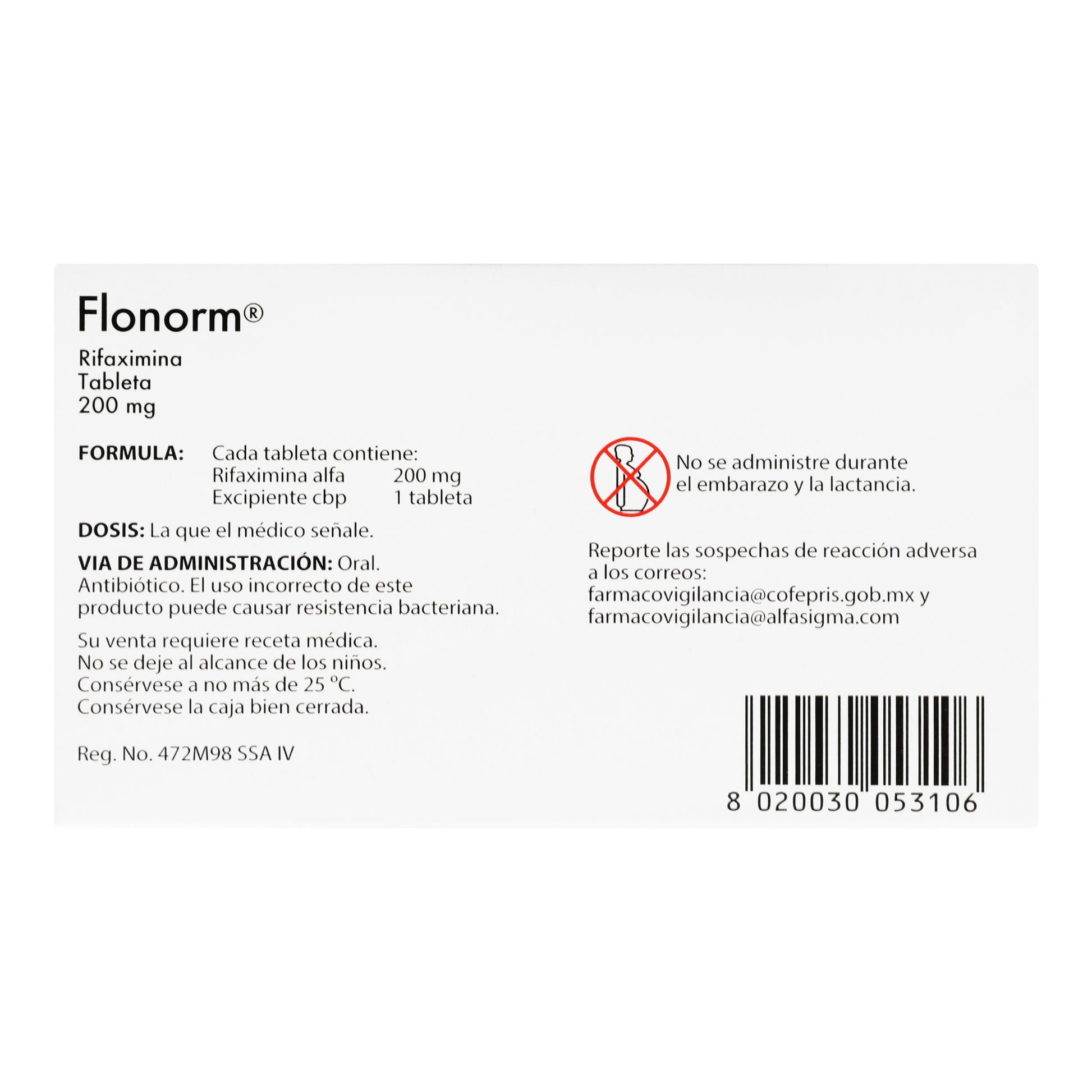 Flonorm 200Mg Con 28 Tabletas (Rifaximina) 5 - 8020030053106