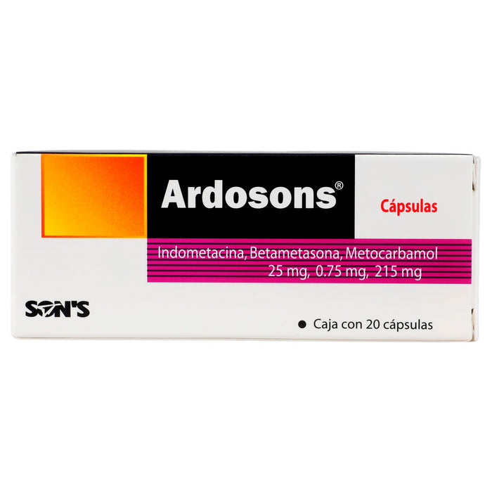 Ardosons 25Mg/0.75Mg/215Mg Con 20 Capsulas (Indometacina/Betametasona/Metocarbamol) 6 - 7502001162426