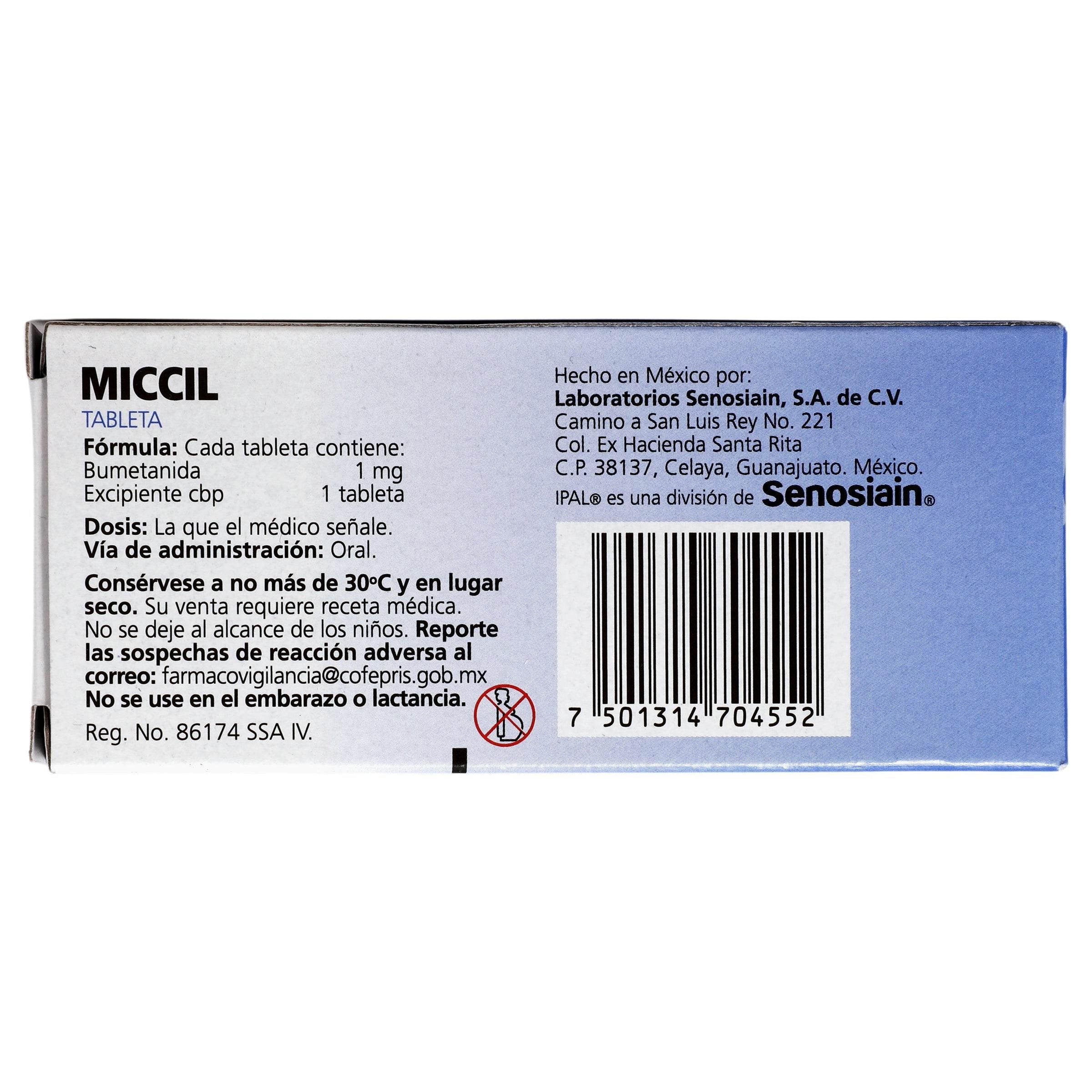 Miccil 1Mg Con 20 Tabletas (Bumetanida) — WeCare Pharma