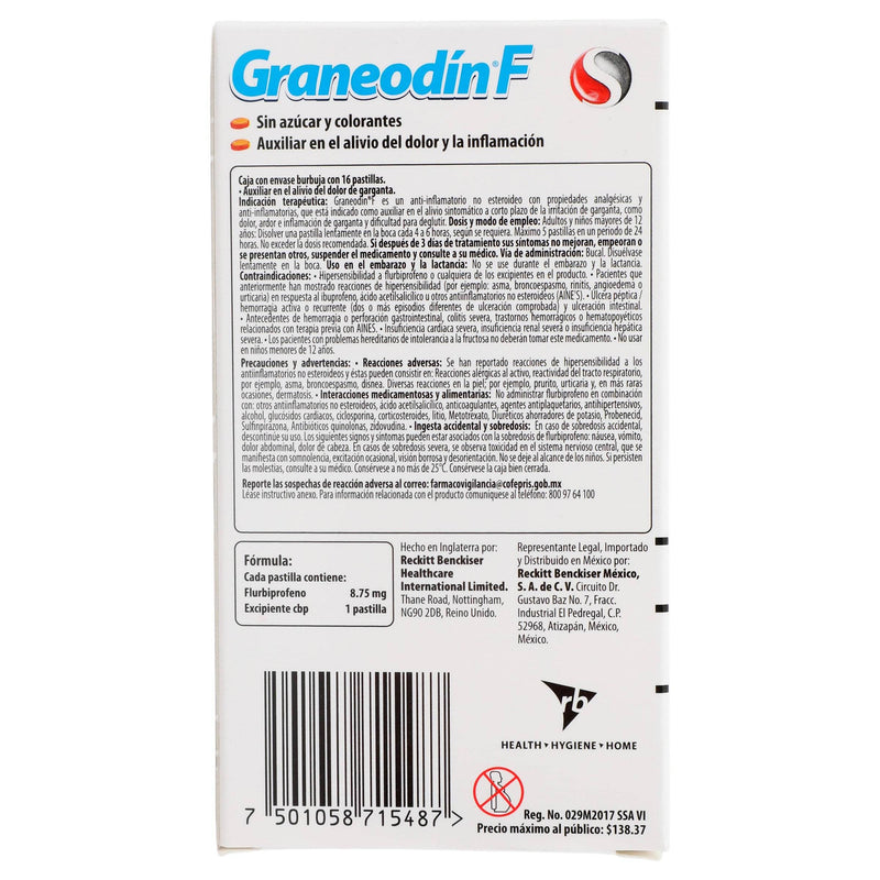 Graneodin F Pastilla 8.75Mg Con 16 (Flurbiprofeno) - WeCare Pharma