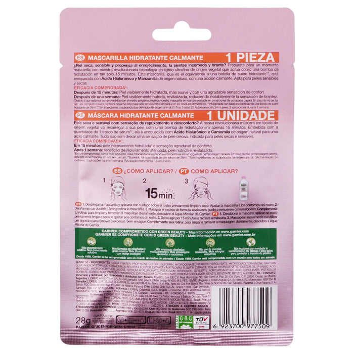 Mascarilla Tela Garnier Hidra-Bomb Manzanilla + ácido Hialurónico Con 1 - WeCare Pharma