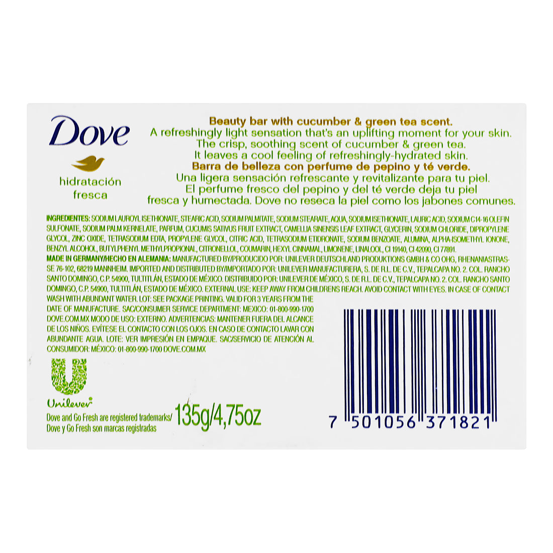 Jabón Dove Hidratante Go Fresh Barra 135G 11 - 7501056371821