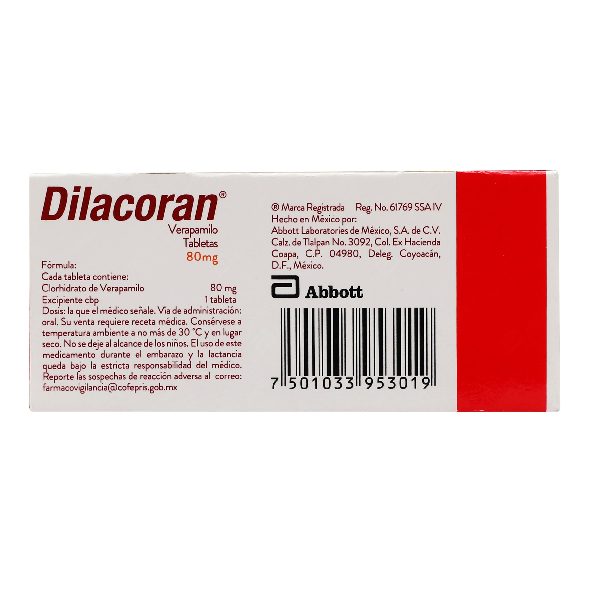 Dilacoran 80Mg Con 30 Tabletas (Verapamilo) 4 - 7501033953019