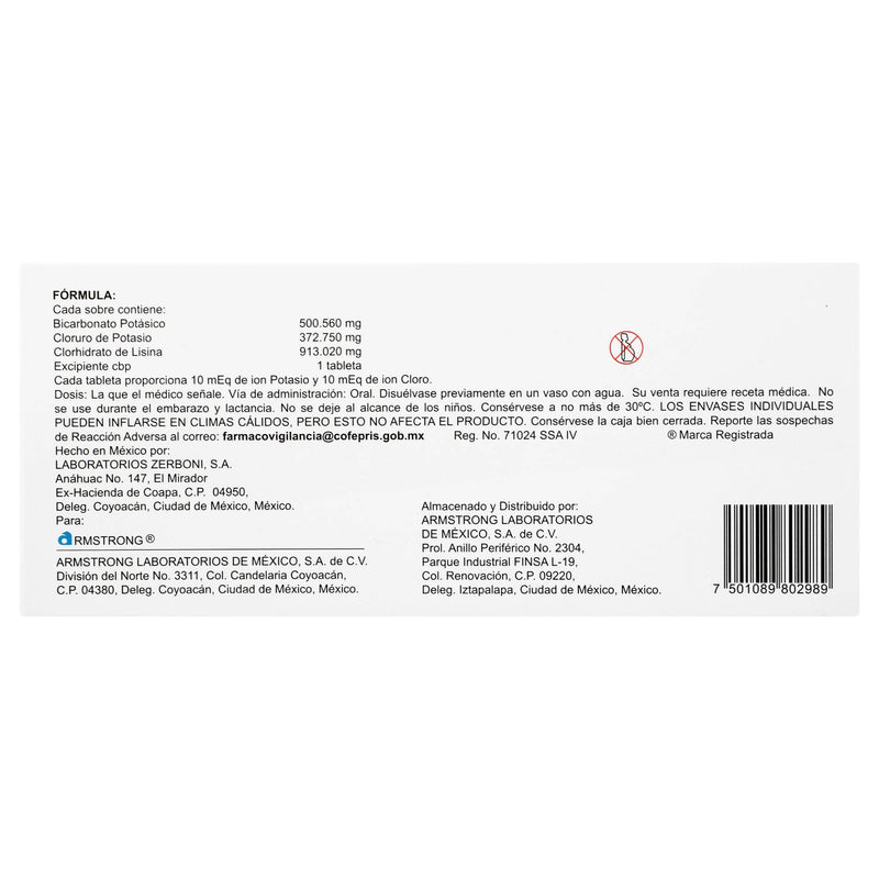 Corpotasin Cl Efervecente V Con 50 Tabletas (Bicarbonato Potasio/Cloruro De Potasio/Lisina) - WeCare Pharma