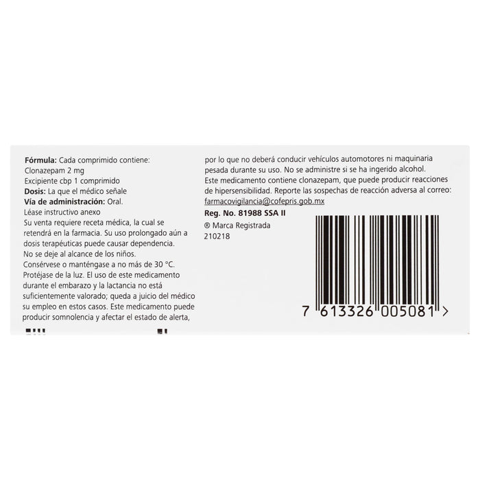 Rivotril (Clonazepam) Tabletas 2Mg Con 30 - WeCare Pharma