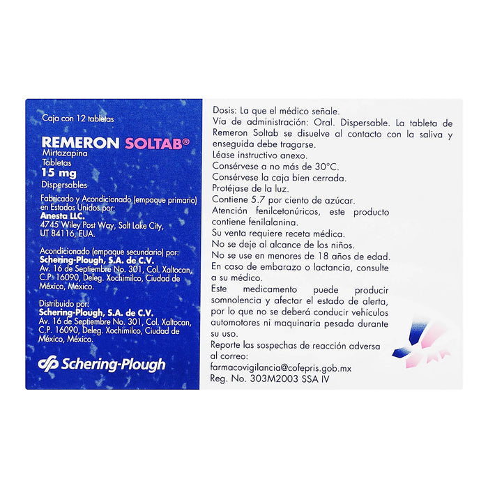 Remeron Soltab 15Mg Con 12 Tabletas (Mirtazapina) - WeCare Pharma