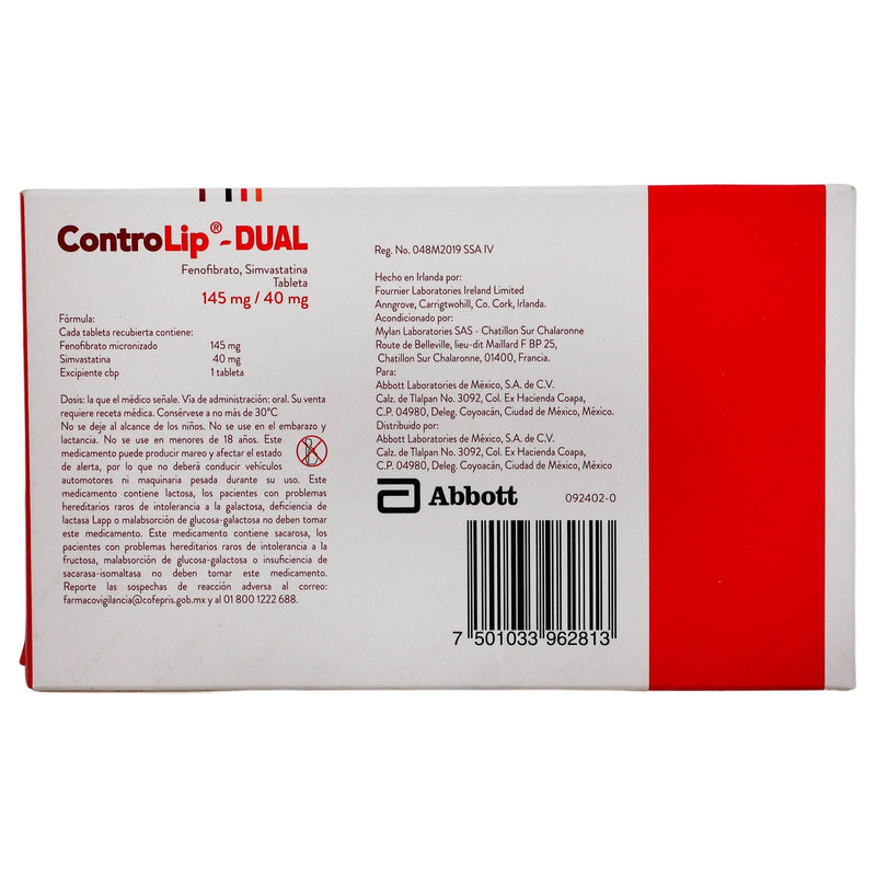 Controlip Dual 145Mg/40Mg Con 30 Tabletas (Fenobibrato/Simvastatina) - WeCare Pharma