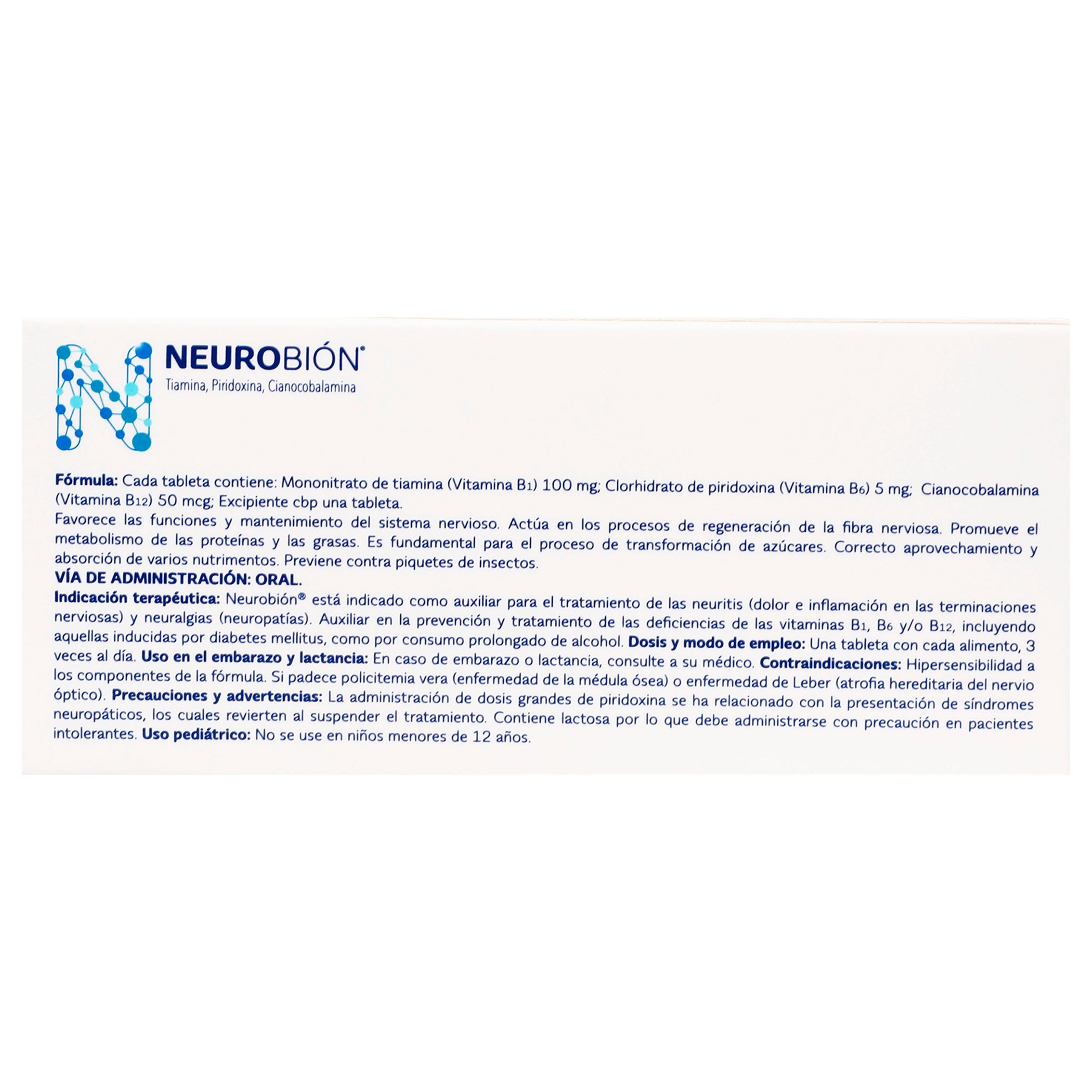 Neurobion Con 30 Tabletas (Tiamina/Piridoxina/Cianocobalamina) 6 - 7501298221397