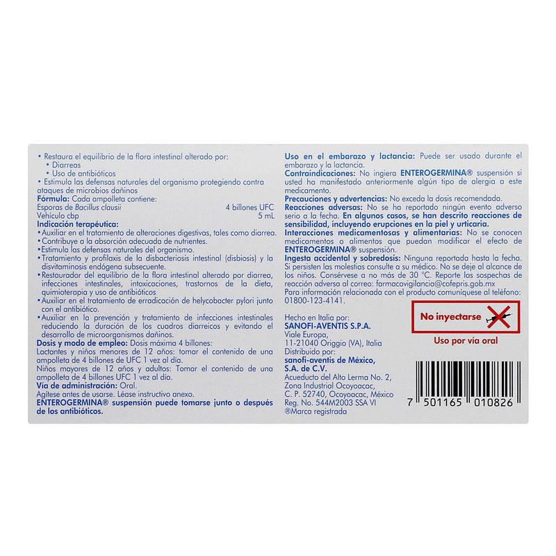 Enterogermina Suspensión 4 Billones Ufc 5Ml Con 10 (Bacillus Clausii) - WeCare Pharma