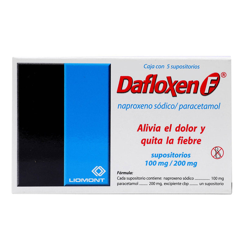 Dafloxen F Supositorio 100Mg/200Mg Con 5 (Naproxeno/Paracetamol) - WeCare Pharma