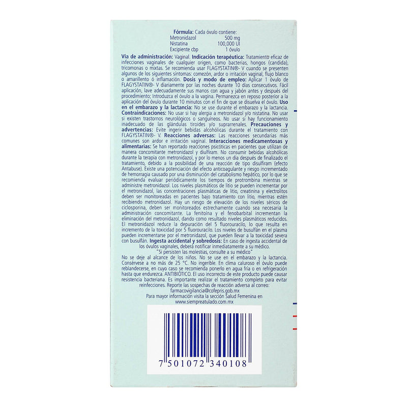 Flagystatin-V Ovulos 500Mg/100 000Unid Con 10 (Metronidazol/Nistatina) - WeCare Pharma