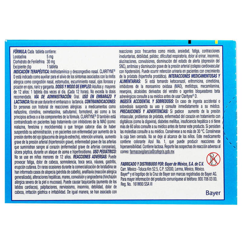 Clarityne-D 5Mg/30Mg Con 10 Tabletas (Loratadina/Fenilefrina) - WeCare Pharma