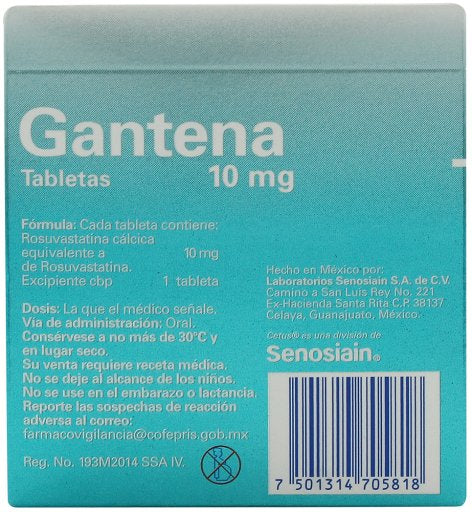 Gantena 10Mg Con 30 Tabletas (Rosuvastatina) 13 - 7501314705818