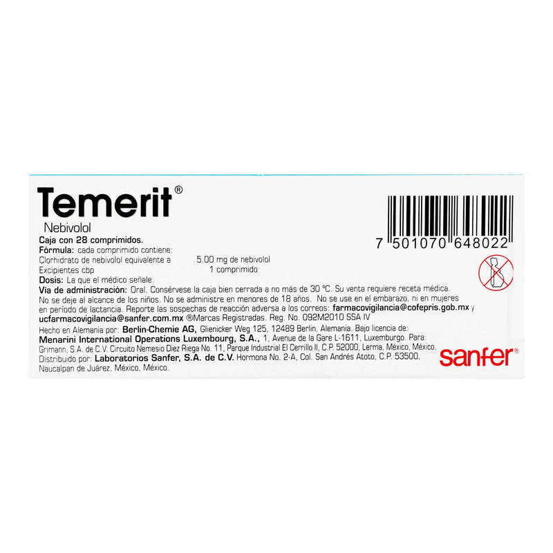 Temerit 5Mg Con 28 Tabletas (Nebivolol) - WeCare Pharma