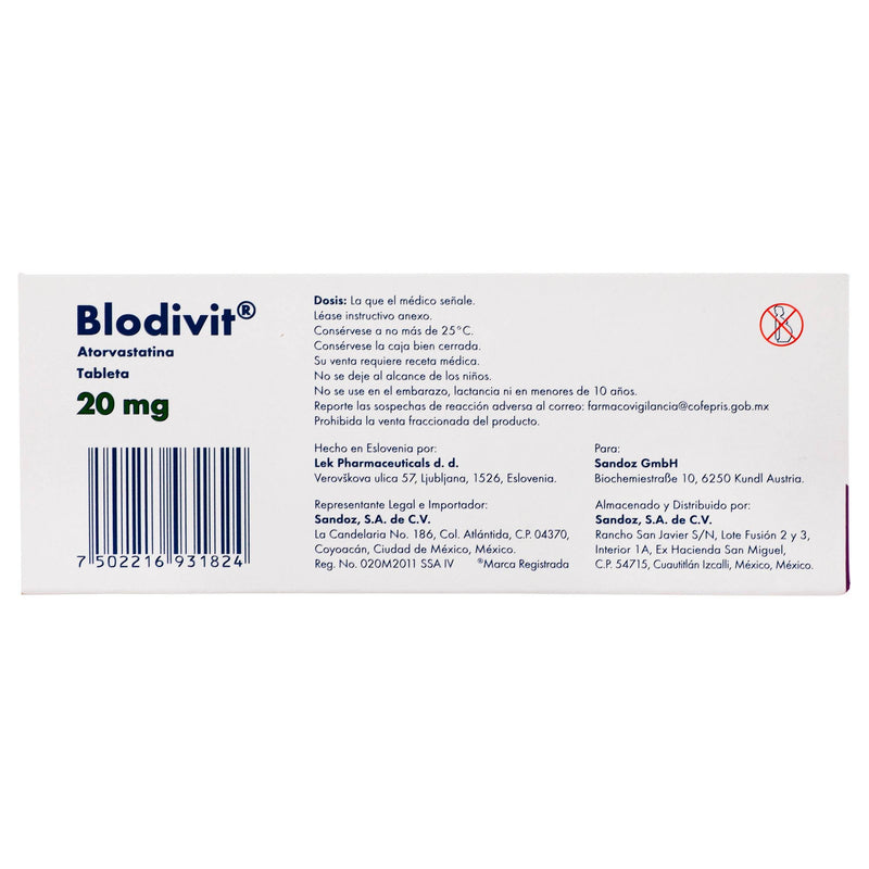 Blodivit 20Mg Con 30 Tabletas (Atorvastatina) - WeCare Pharma