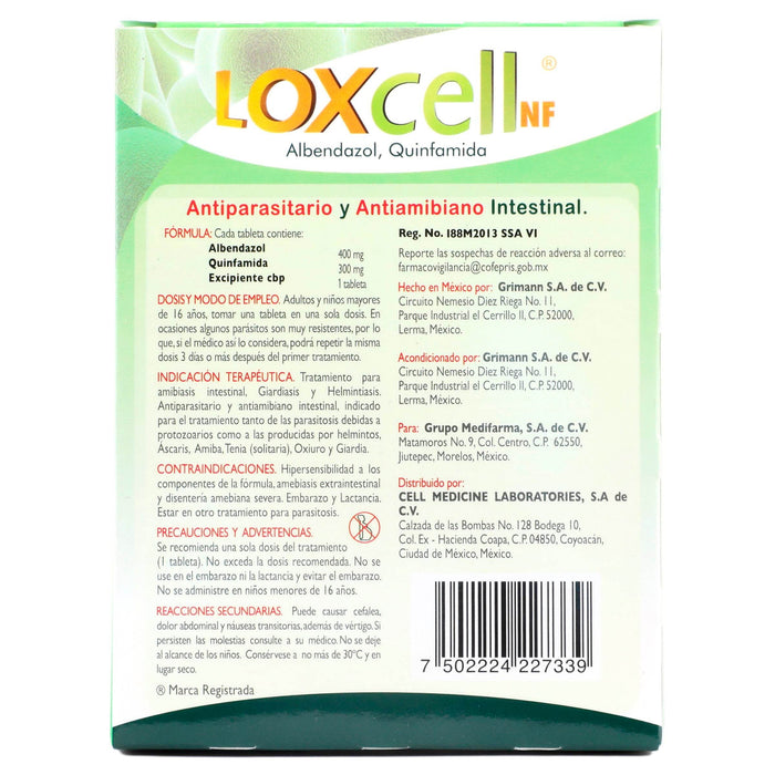 Loxcell Adulto 400Mg/300Mg Con 1 Tabletas (Albendazol/Quinfamida) - WeCare Pharma