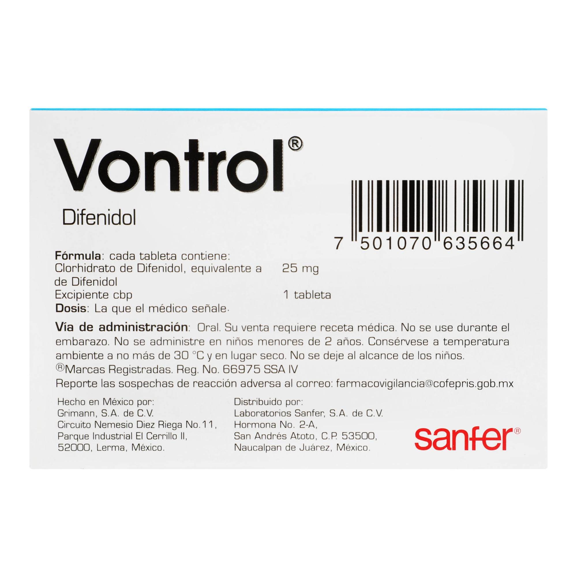 Vontrol 25Mg Con 25 Tabletas (Difenidol) — WeCare Pharma
