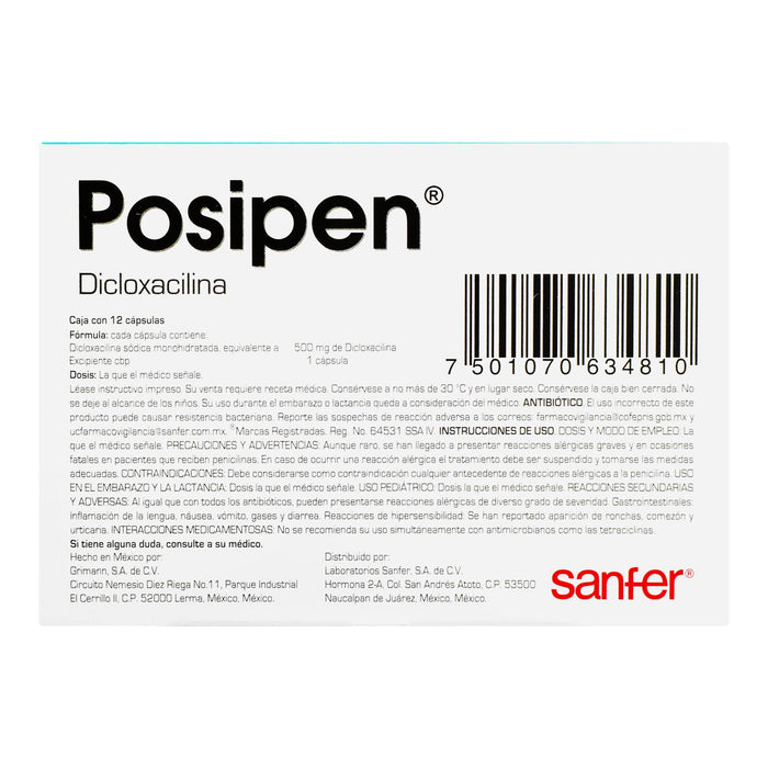 Posipen 500Mg Con 12 Capsulas (Dicloxacilina) - WeCare Pharma