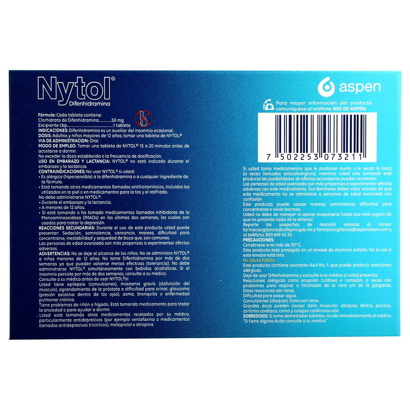 Nytol 50Mg Con 8 Tabletas (Difenhidramina) - WeCare Pharma