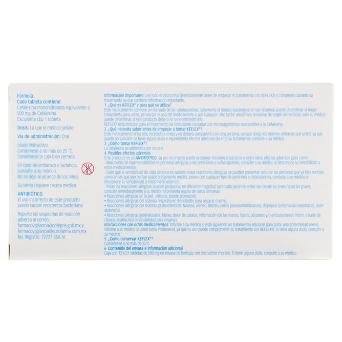 Keflex 500Mg Con 12 Tabletas (Cefalexina) - WeCare Pharma