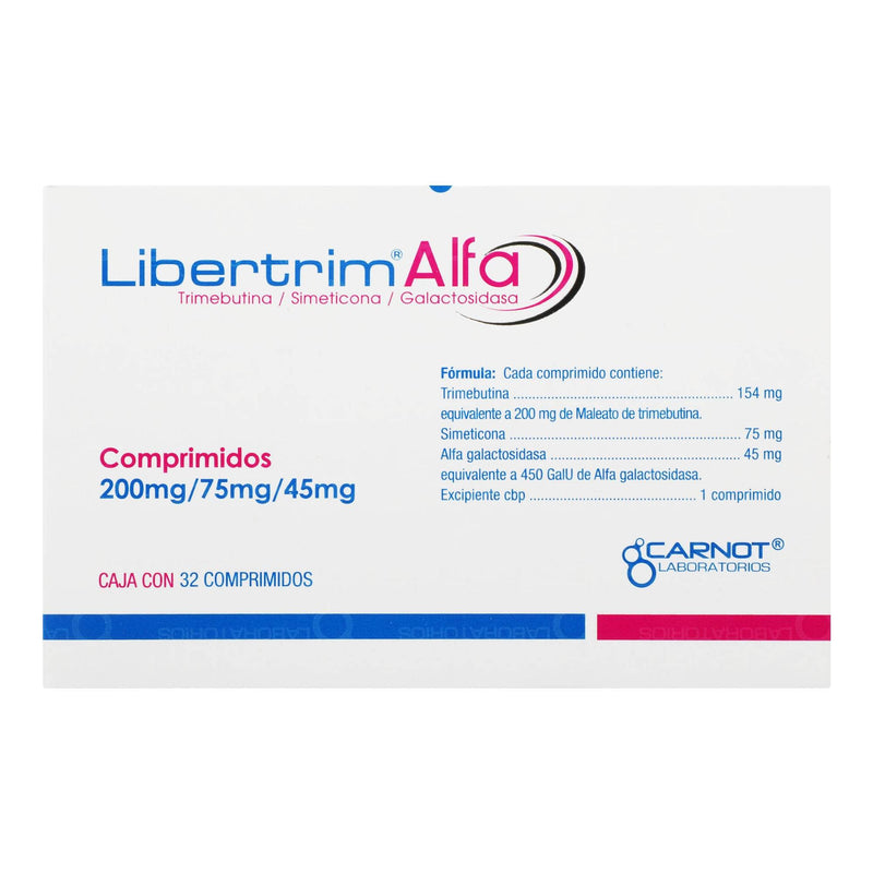 Libertrim Alfa 200Mg/75Mg/45Mg Con 32 Tabletas (Trimebutina/Simeticona/Galactosidasa) - WeCare Pharma