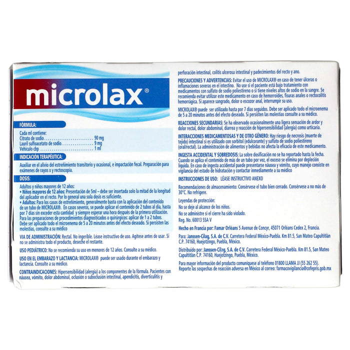 Microlax Microenemas 90Mg/5Ml Con 4 (Citrato De Sodio/Laurilsulfato) 6 - 7501007532387