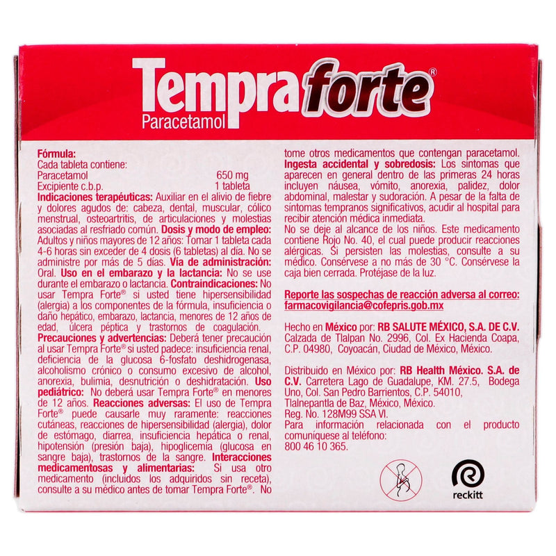Tempra Forte 650Mg Con 24+12 Tabletas (Paracetamol) - WeCare Pharma