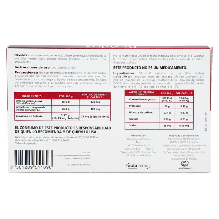 Revidox 465Mg Con 30 Capsulas (Stilvid) - WeCare Pharma