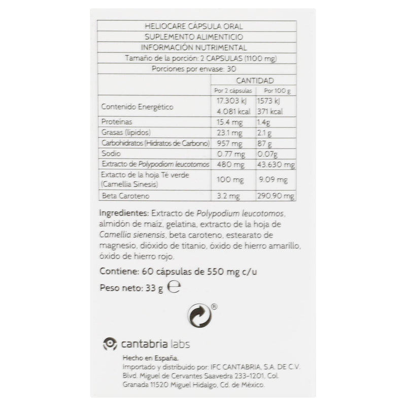 Cantabria Heliocare 550Mg Con 60 Capsulas - WeCare Pharma