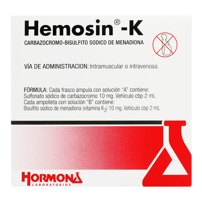 Hemosin-K 10Mg/5Ml Con 3 Ampulas (Carbazocromo/Bisulfito Sodico De Menadiona) - WeCare Pharma