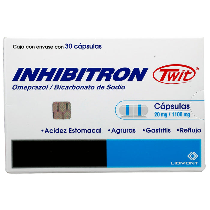 Inhibitron Twit 20Mg/1100Mg Con 30 Capsulas (Omeprazol/Bicarbonato De Sodio) 6 - 7501299305751