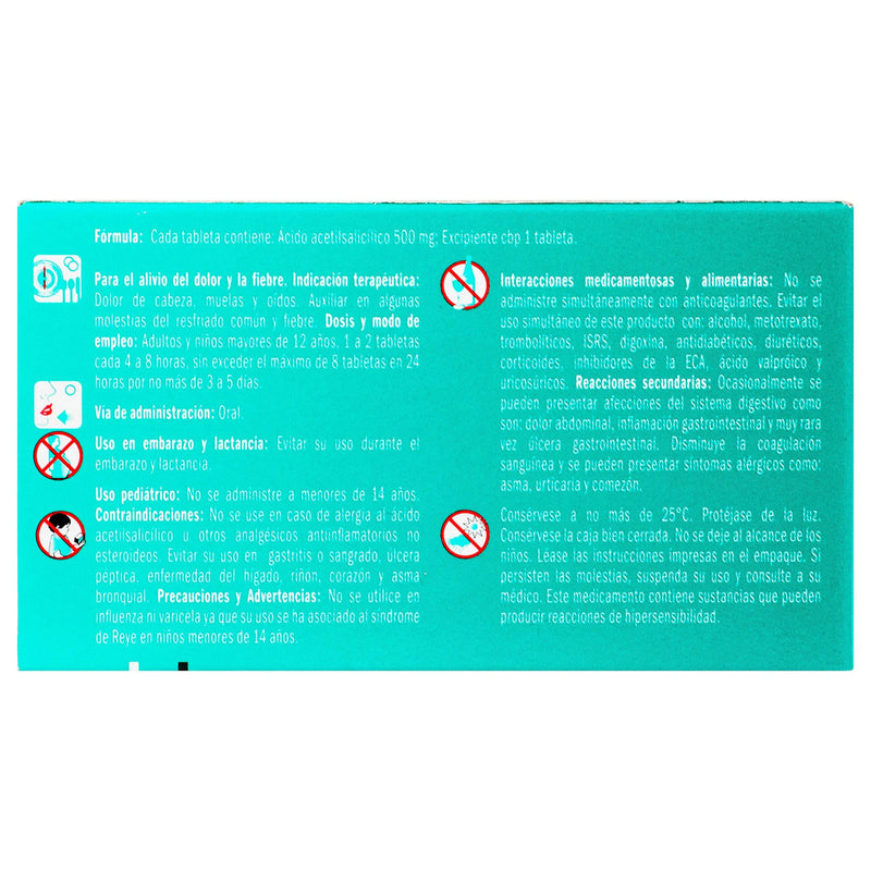 Aspirina 500Mg Con 20 Tabletas (Acido Acetilsalicilico) - WeCare Pharma