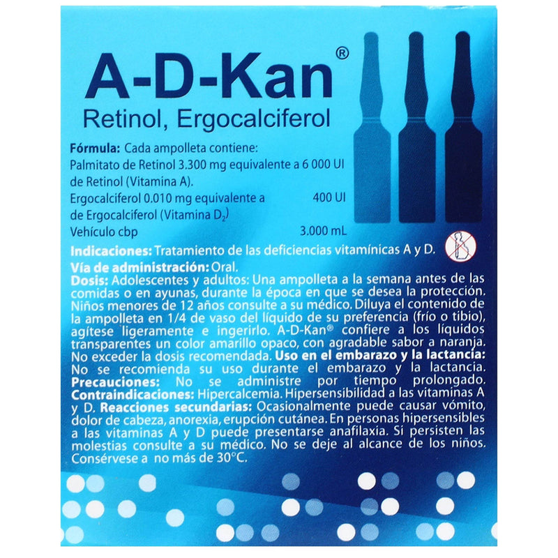 A-D-Kan Oral 6000Unid/400Unid 3Ml Con 3 Ampulas (Retinol/Ergocalciferol) - WeCare Pharma