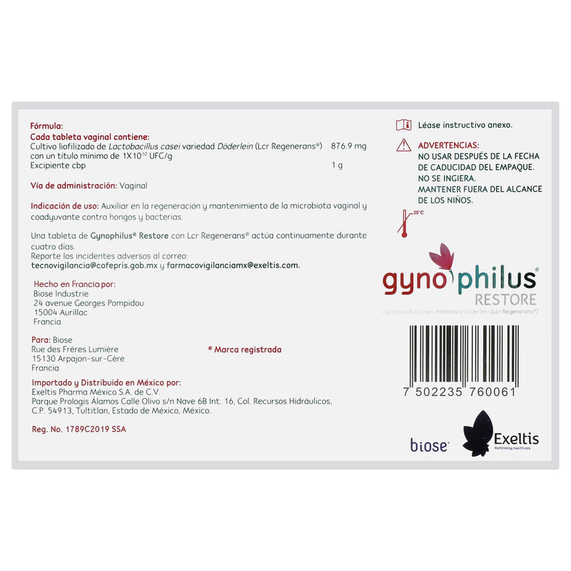 Gynophilus Restore Tabletas Vaginal Con 2 - WeCare Pharma