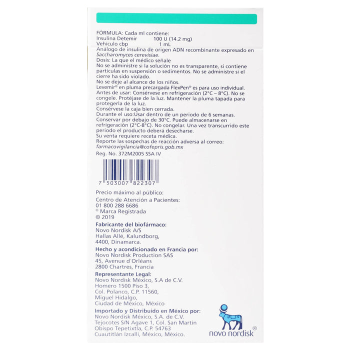 Levemir Flexpen Pluma 100Unid 3Ml Con 5 (Insulina Determir) - WeCare Pharma