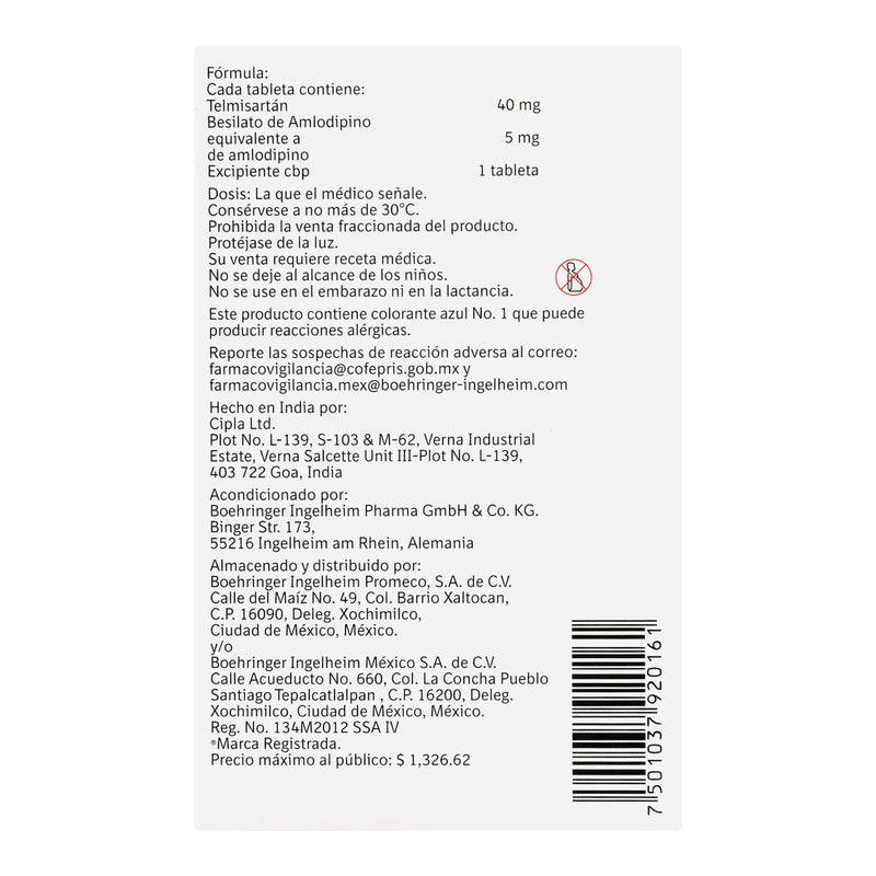 Micardis Duo 40Mg/5Mg Con 28 Tabletas (Telmisartan/Amlodipino) - WeCare Pharma