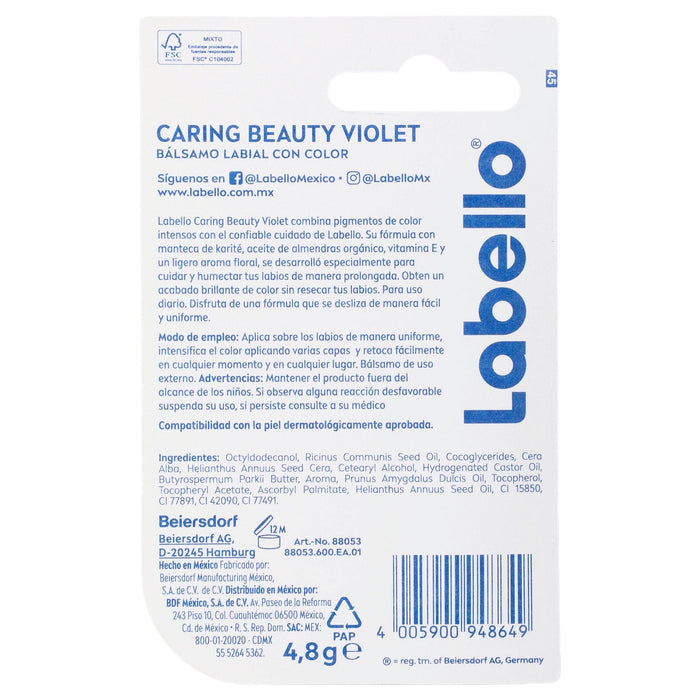 Labello Caring Beauty Violet 2 En 1 4.8G - WeCare Pharma