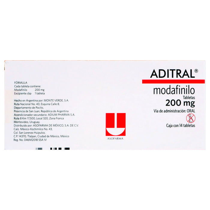 Aditral 200Mg Con 14 Tabletas (Modafilino) 7 - 7730979097772