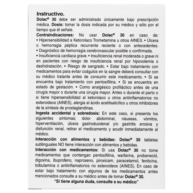 Dolac Sl 30Mg Con 2 Tabletas (Ketorolaco) - WeCare Pharma