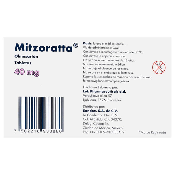 Mitzoratta (Olmesartan) Tabletas 40Mg Con 14 - WeCare Pharma