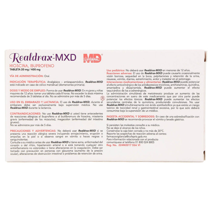 Realdrax-Mxd 20Mg/400Mg Con 10 Tabletas (Hioscina/Ibuprofeno) - WeCare Pharma