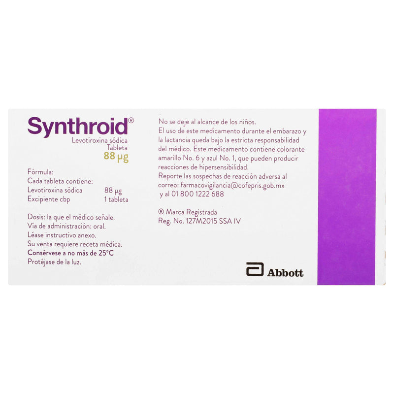 Synthroid 88Mcg Con 30 Tabletas (Levotiroxina Sodica) - WeCare Pharma