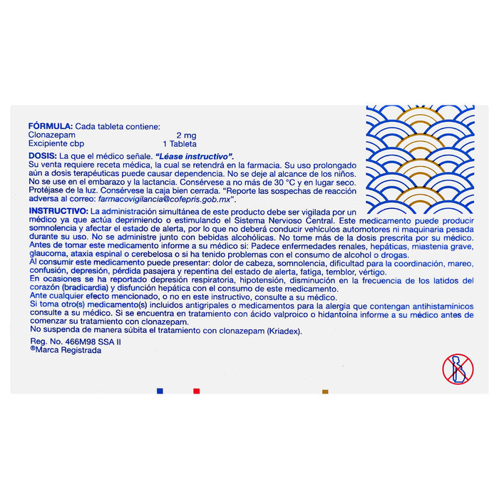 Kriadex (Clonazepam) Tabletas 2Mg Con 30 - WeCare Pharma