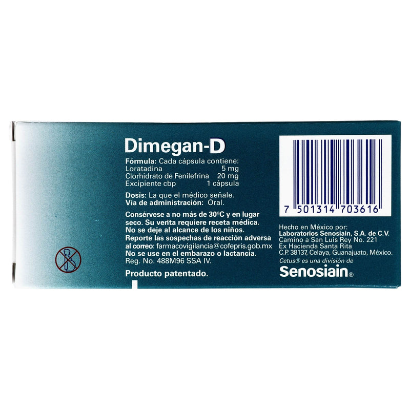 Dimegan D 5Mg/20Mg Con 10 Capsulas (Loratadina-Fenilefrina) - WeCare Pharma