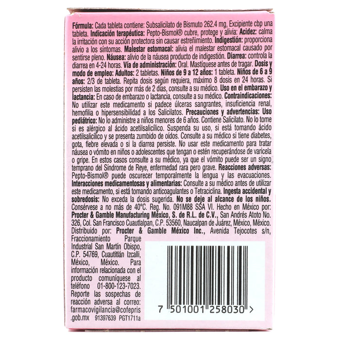 Pepto Bismol Mast 262Mg Con 24 Tabletas (Subsalicilato De Bismuto) 6 - 7501001258030