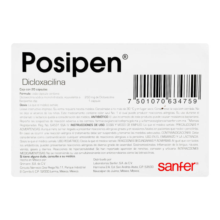Posipen 250Mg Con 20 Capsulas (Dicloxacilina) - WeCare Pharma