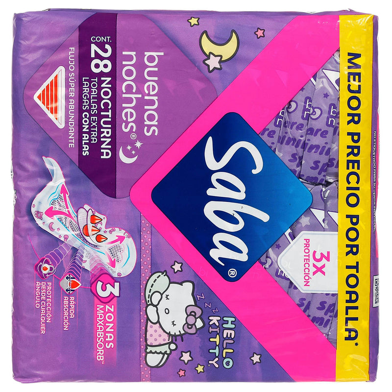 Toallas Femeninas Saba Buenas Noches C/Alas Con 28 - WeCare Pharma